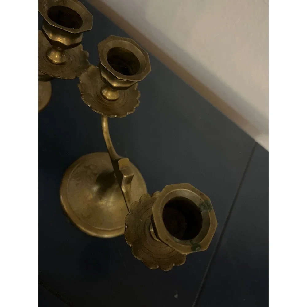 Vintage Brass‎ Candelabra Pair Ornate Floral Embossed China
